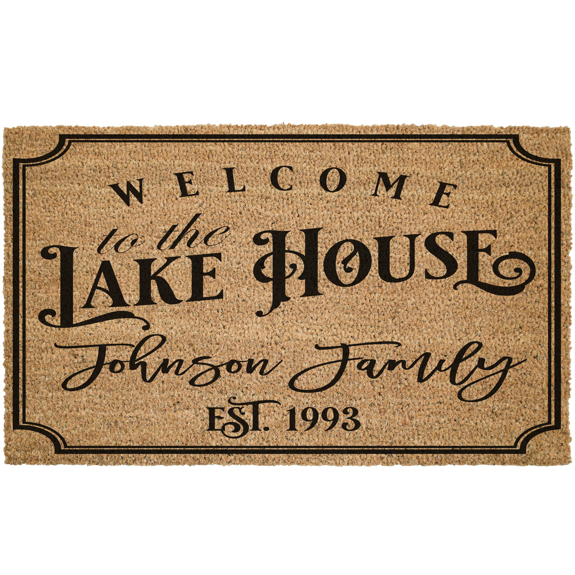 Custom Lake House With Last Name Coir Doormat