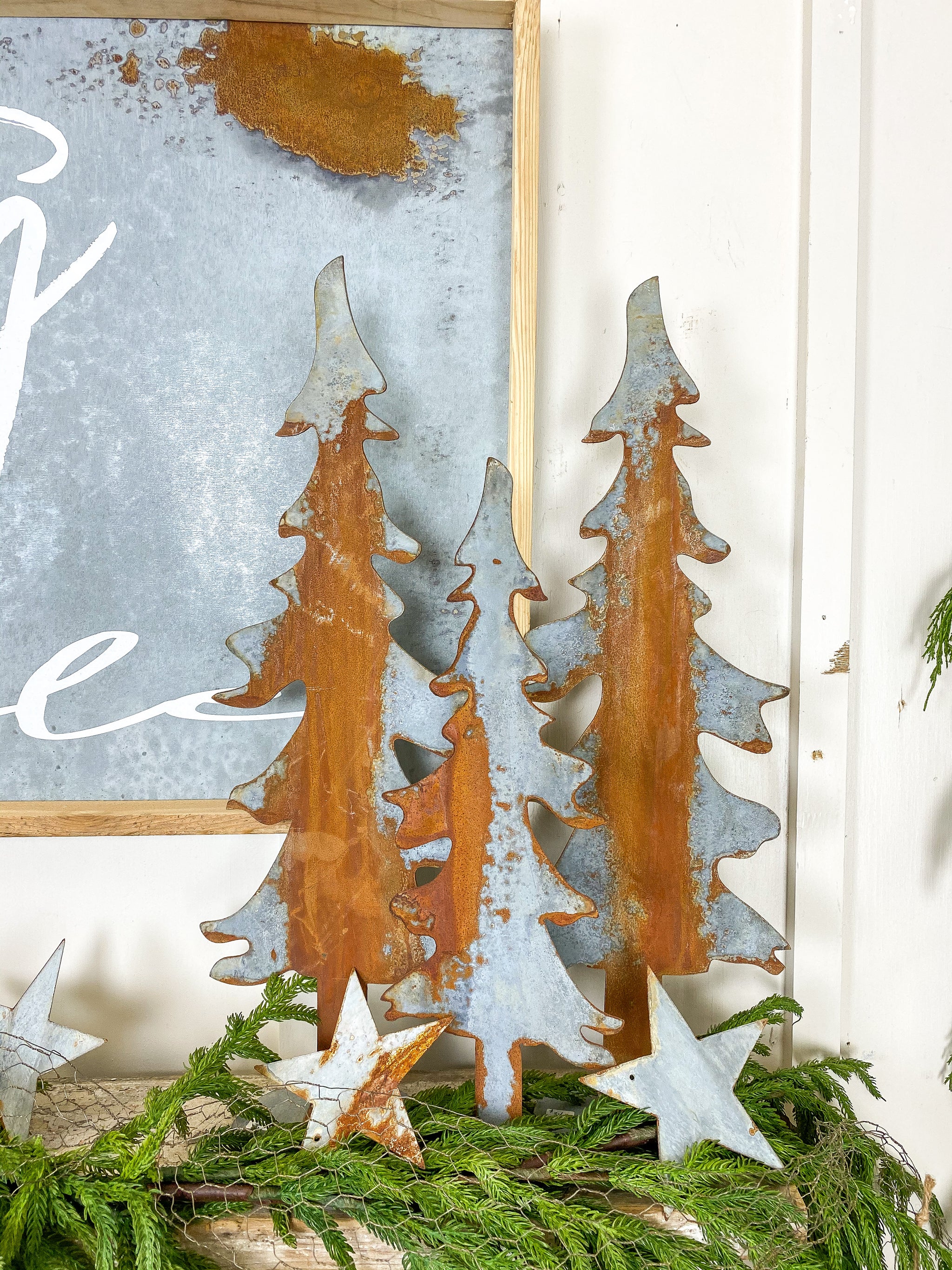 Rusty Metal Table Top Tree with Base, 3 Sizes