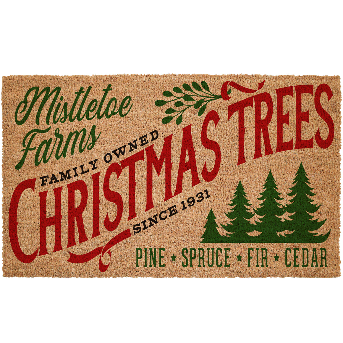 Mistletoe Christmas Tree Farm Coir Doormat