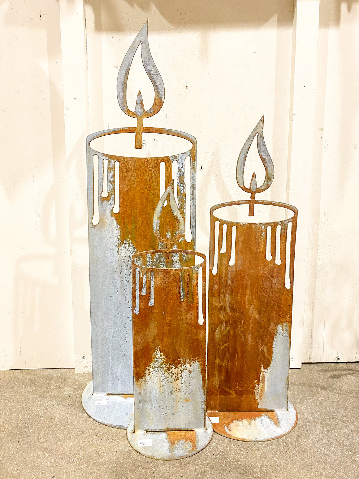 Free standing Rusty Metal Candlestick, 3 sizes